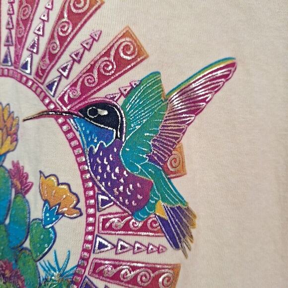 Vintage 90s/Y2K Hummingbird Metallic Southwest Cactus Tee T Shirt Women Small - Picture 3 of 10